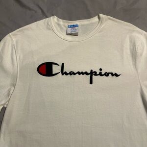 Champion White Short Sleeve Tee with Iconic Logo 100% Cotton